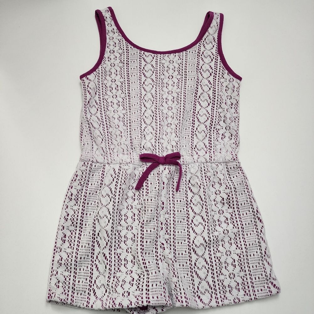Girls Purple & White Eyelet Lace Trimmed Tank Top Romper Size 10/12 NEW